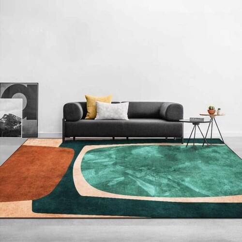 Modern Abstract Geometric Carpet Retro Green Brown Block Soft Plush Anti-Slip Floor Mat Home Absorbent Machine Washable Area Rug