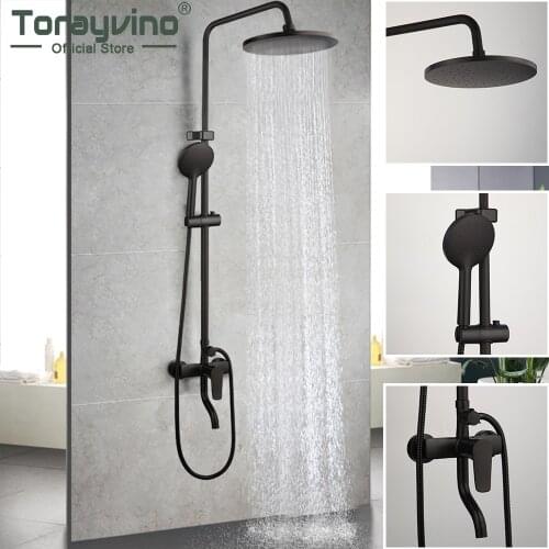 Torayvino Matte Black Bathroom Shower System Faucet Set Bathtub Wall Mounted Rainfall Mixer Water Tap Bath Shower Faucet Set