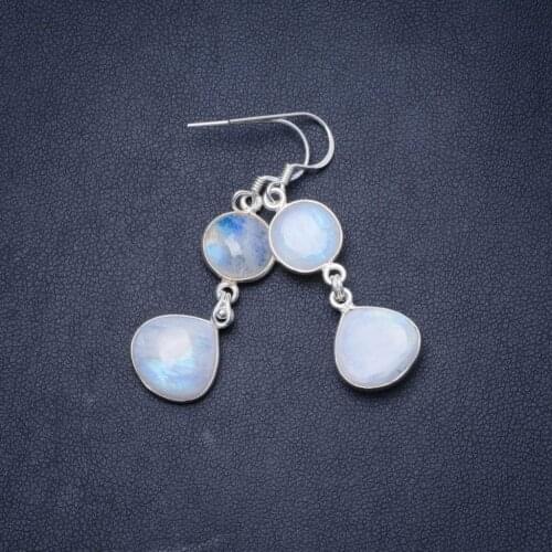 Natural Rainbow Moonstone Handmade Unique 925 Sterling Silver Earrings 1.75" Y1446