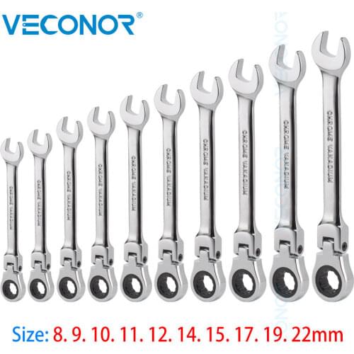 10Pcs Ratchet Wrench Set 8-22mm size Mirror Polish 72T Ratcheting Spanner Tools Flexible Head and Open-end Auto Repair Tools