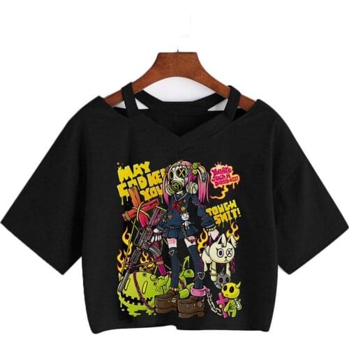 Japan Cute Cartoon Sweet Girls Streetwear Harajuku Punk Tee kawaii Casual Crop Tops Ulzzang Loose E-Gril Summer Short T-shirt