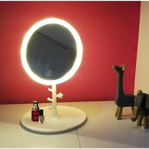 LED Lighted Makeup Mirror Night Light Cosmetic Mirror Touch Screen Table lamp Adjustable Dimmable USB Charging Mirror