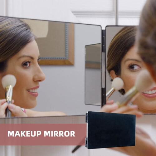 Portable Trifold Self Hair Cutting Makeup Mirror with Retractable Hanging Hook for Hair Styling Grooming Makeup Travel Home