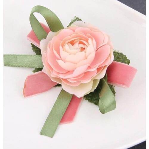 Women Elegant Dreamlike Fabric Simulation Peony Flower Velvet Silk Ribbon Bow Leaves Brooches Lapel Pins Jewelry Cloth Art Gifts