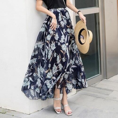 Chiffon Skirts Summer Womens Printing Mid-length Retro Comfortable Beach Skirt Temperament Floral Big Swing Skirt Female Z716