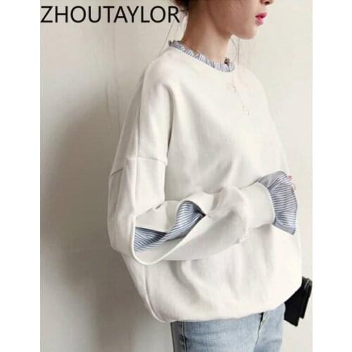 ZHOUTAYLOR Sweatshirt Women Fashion Office Lady Full Sleeve Solid Femme Pullovers O-Neck Loose Autumn New Tops Female S0671