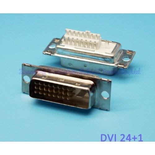 10pcs DVI24+1 male plug 180 degree DVI socket Welded plate interface connector Free shipping