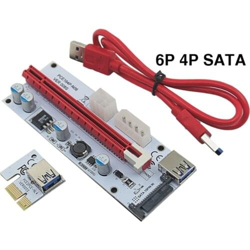 100pcs / lot PCI-E 1X TO 16X PCE164P-N06 VER 008S PCI Express Riser Card USB3.0 4P 6P SATA Extension Cable for BTC Miner Machine