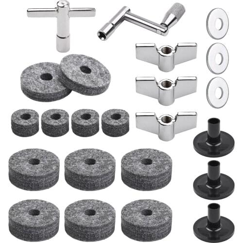 23pcs Cymbal Replacement Accessories Drum Parts with Cymbal Stand Felts Drum Cymbal Felt Pads Include Wing Nuts Washers ect