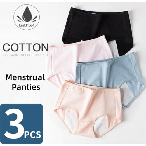 3pcs Pure Cotton Women/Girls Menstrual Period Leakproof Panties Large Plus Size Briefs Incontinence Underwear Female Lingerie