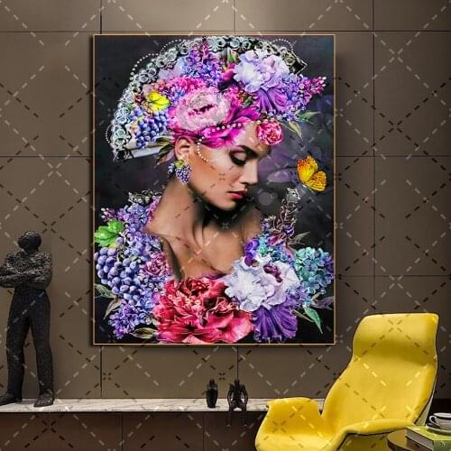 5D Diamond Painting Grape flower woman Full Diamond Embroidery Pattern Rhinestones Fantasy girl Needlework DIY Mosaic decoration