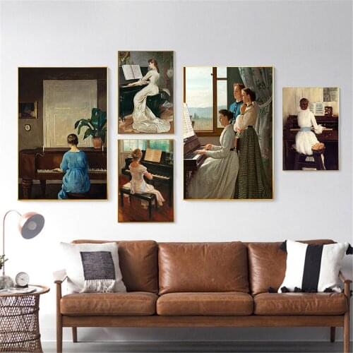 Abstract Oil Art Painting Play The Piano Art Prints Vintage Beauty Girls Canvas Painting Music Room Decoration Modern Home Decor