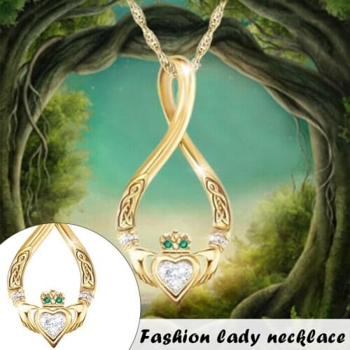 Infinite Irish Emerald Island Necklace Crystal Jewelry Love Heart Pendant Necklace Gifts for Women Girls Ladies TT@88