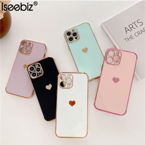 Electroplated Love Heart Phone Case For iPhone 11 12 Mini Pro Max 7 8 Plus X XS XR SE 2020 Shockproof Protective Soft TPU Cover