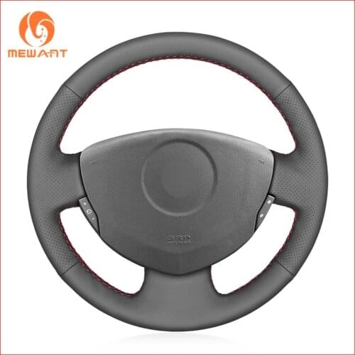 MEWANT Black Genuine Leather Steering Wheel Cover for Renault Clio 2 2001-2005 Dacia Sandero 2008 2009 2010 2011 2012 Parts