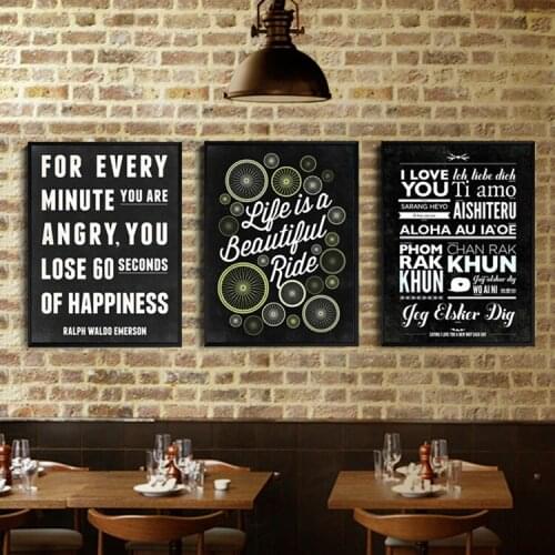 Black white English Letter Text Bar Cafe Decorative Painting Modern Minimalist Retro Wall Painting Oil Painting wall art canvas