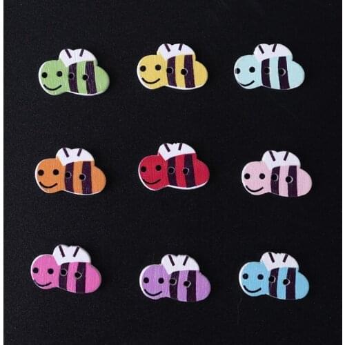 100 Pcs Cartoon Colorful Bee Buttons 2 Holes Printed Wooden Buttons for Crafting Sewing Card Making Scrapbooking DIY Crafts Embe
