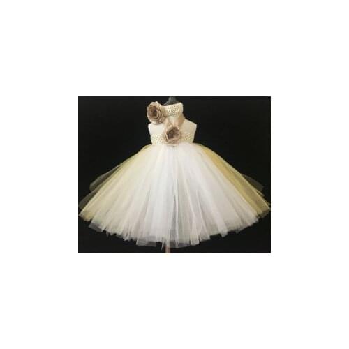 Cute Girls Crochet Flower Long Tutu Dress Kids Handmade Fluffy Tulle Tutus Ball Gown with Headband Children Princess Party Dress