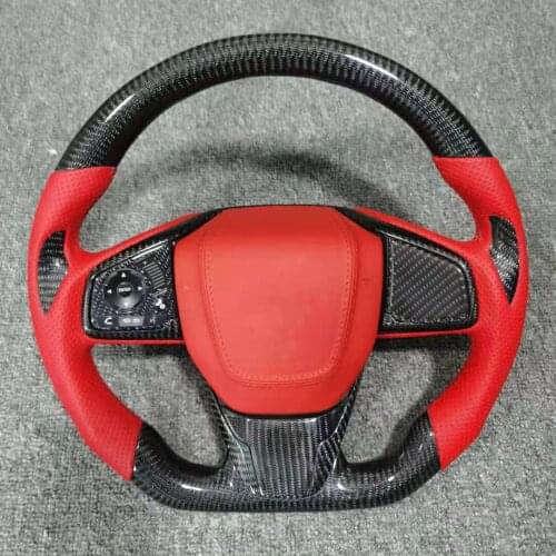 Cuatomized Gloss/Matt Carbon Fiber Steering Wheel Alcantara Compatible for 9th/10th Generation Honda Civic 2010-2020