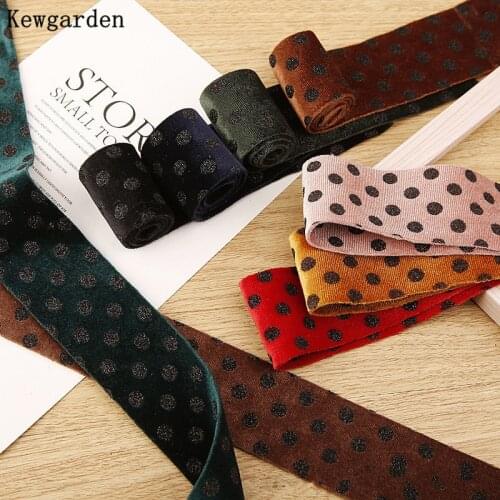 Kewgarden 1" 1-1/2" 25mm 38mm Dots Velvet Woolen Cloth Ribbon DIY Hair Bow tie Accessories Handmade Tape Sewing Webbing 5 Yards