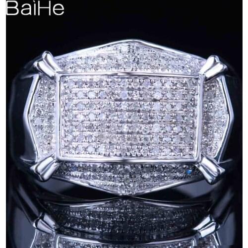 BAIHE Solid 14K White Gold 0.55CT H/SI Round Natural Diamonds Wedding Gift Men Casual/Sporty Fine Jewelry Diamond Ring