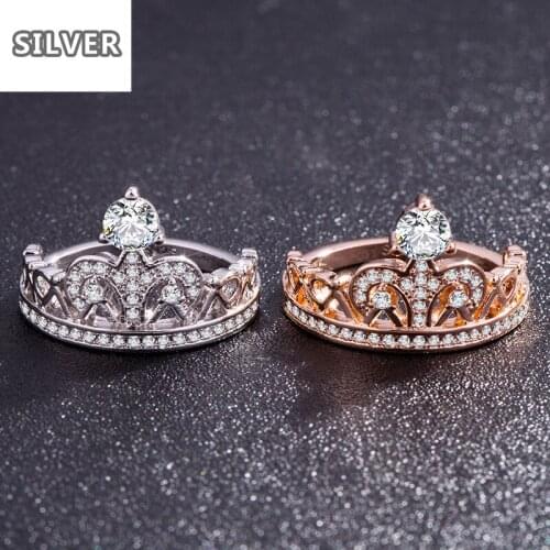 2 Colors High End Crown With Tiny Queen, Princess Ring, Female Personality, Hollow Rose Golden Couple Engagement 925rings 6-10