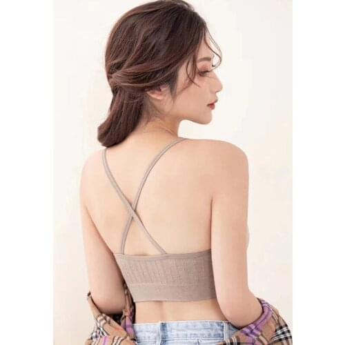 Beauty Back Strap Bra Net Red Hot Vest Female Cross Base Strapless Bra Small Bust Gathering Cotton Wrap-around