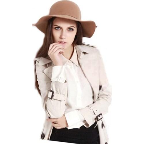 LUCKYLIANJI Spring Autumn Winter Wool Felt Beach wide Brim Women Femal Ladies Floppy Hat Bowler Derby Cloche Cap (One Size:57cm)