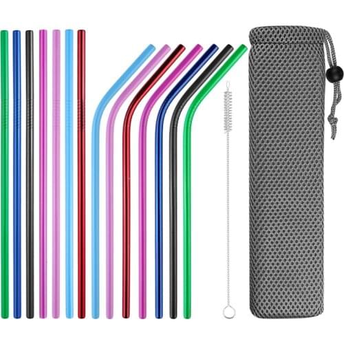 Reusable Drinking Straw High Quality 304 Stainless Steel Metal Straw with Cleaner Brush For Mugs