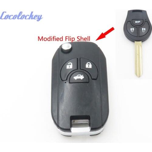 Cocolockey Modified Flip 3Button Remote Key Shell Fob Cover Fit for NISSAN TIIDA LIVINA MARCH Replacement Folding Key 3 Buttons