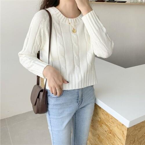 Trendy New Pop Autumn Winter Womens Sweaters Minimalist Tops Fashionable Korean Style Knitting Casual Solid SW1812