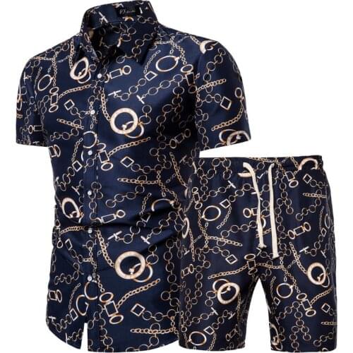 ZOGAA Personality Summer New Mens Clothing Short-sleeved Printed Shirts Shorts 2 Piece Fashion Male Casual Beach Wear Clothes