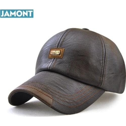 JAMONT High Quality Winter Leather Baseball Caps Men Gorras Planas Snapback Cap Bone Masculino Autumn Leather Trucker Cap