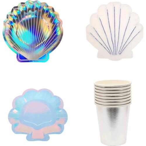 Mermaid Birthday Party Disposable Tableware Shell Napkin Plate Happy Birthday Party Decor Little Mermaid Party Supplies