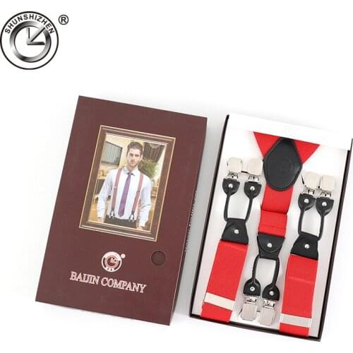 Top Fashion Classic Elastic Clip-on Adjustable Brace Suspenders Gallus With 6 Clips Men Suspender with good quality clips