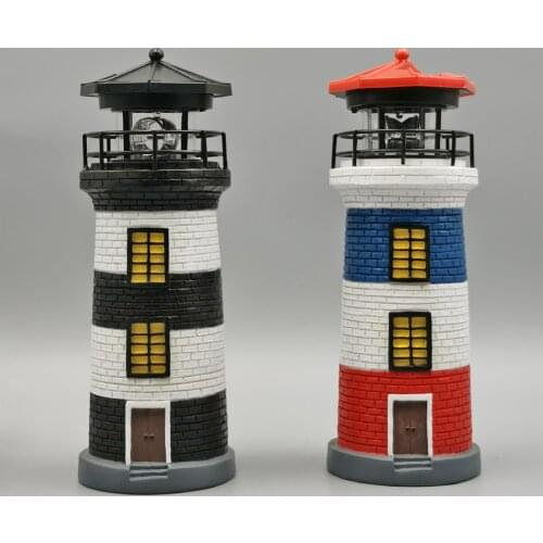 Resin LED Lighthouse Solar Light Rotating Beacon Tower Lamp Garden Outdoor Garden Leuchtturm Beacon Lamp Outdoor Lighting