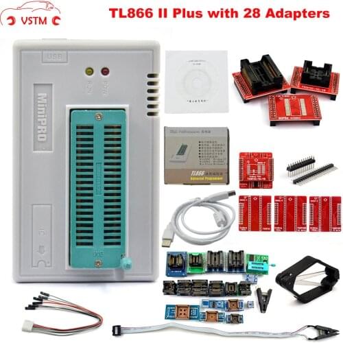 100% Original New V9.0 TL866II Plus Universal Minipro Programmer+28 Adapters+Test Clip TL866 PIC Bios High speed Programmer