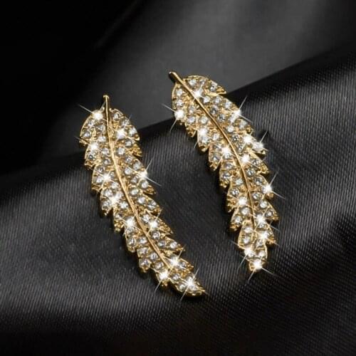 Personality Leaf Shaped Crystal Stud Earrings For Women Full Rhinestone Leaves Statement Ear Jewelry