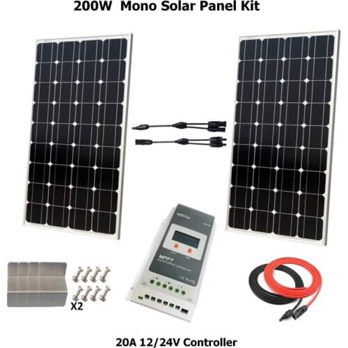 2 pcs 100w Solar Panel Monocrystalline ccell 200W solar system Photovoltaic solar panel 12v battery W/ 20A MPPT Solar controller