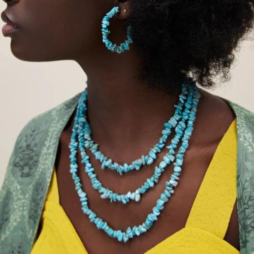 Bohemia Blue Stone Triple Necklace With Colored Stone Stainless Lobster Clasp PVD Gold Plated Necklaces 2021 New Layered Jewelry