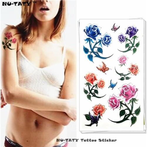 Nu-TATY Eastern Rose Butterfly Temporary Tattoo Body Art Arm Flash Tattoo Stickers 17*10cm Waterproof Fake Henna Painless Tattoo