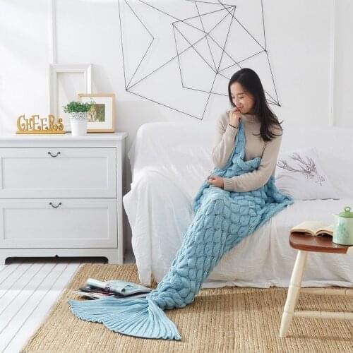 Knitted Mermaid Blanket Fish scale pattern Mermaids Tail Blanket Knit Crochet Sleeping Bag soft and warm sofa bed throw blanket