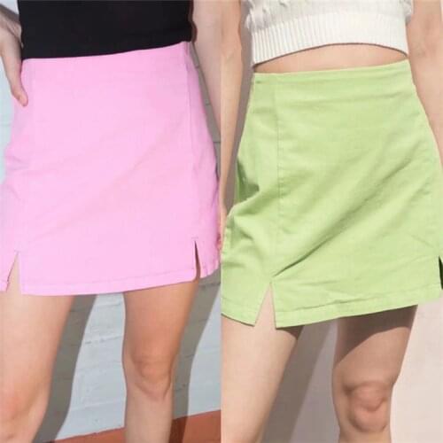 2020 Summer New Fashion Candy Color Buttock Skirt Womens Fashion High Waist Double Split Skirt DLBSQ385