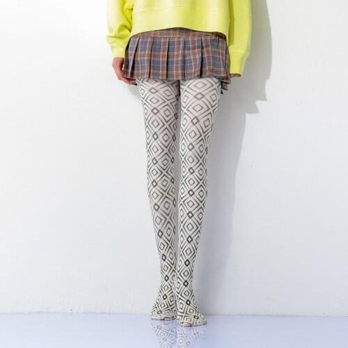 Rhombus Geometry Plaid Printed Women Pantyhose Dropship And Bulk
