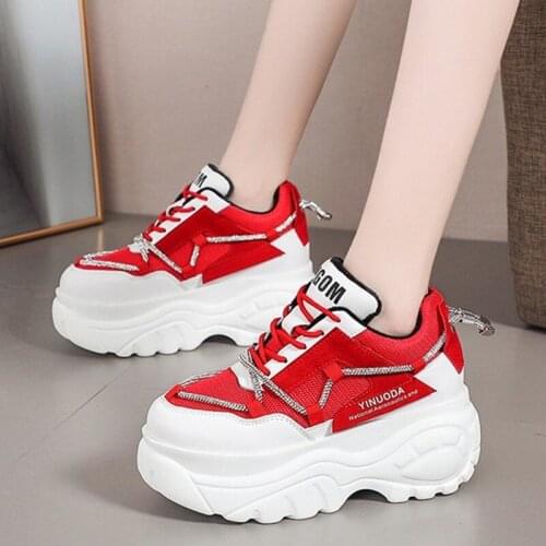 Women Chunky Sneakers Rhinestone Laces Platform Ladies Brand Wedges Casual Shoes For Woman Mesh Sports Dad Shoes 2021 Spring