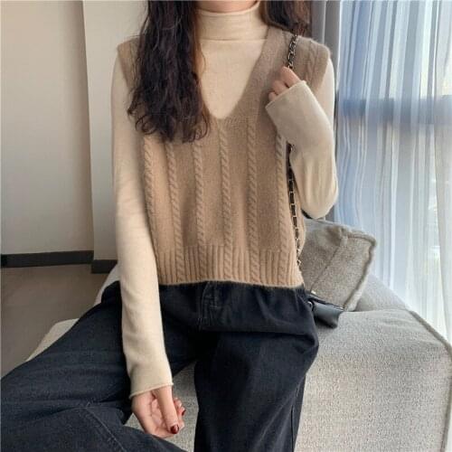 Knitted vest women autumn and winter Korean style Western style v-neck waistcoat all-match loose twist sweater outer wear