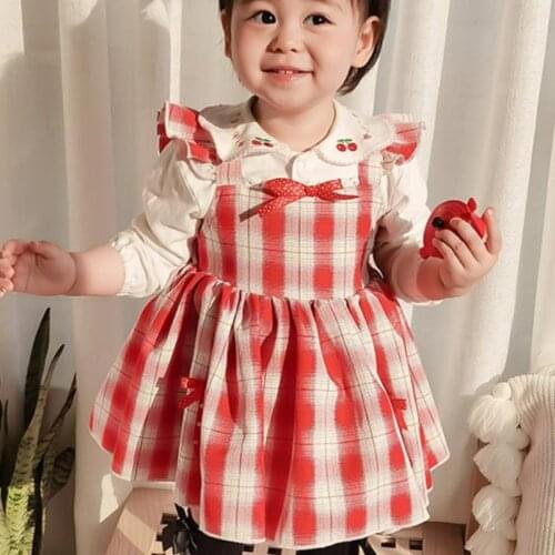Baby girl vintage spanish cute plaid vest princess dress kids casual square collar ball gown dress