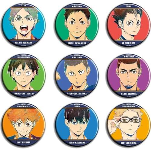 Volleyball anime badges 58 mm pins Kageyama Kozume Kenma Tooru Nishinoya Brooch