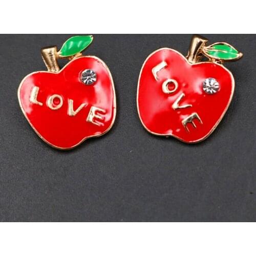 WKOUD 6pcs Rhinestone Drop Oil Apple Charm Alloy Pendant Retro Metal Jewelry Manual Accessories Teachers Day Gift Making A1825