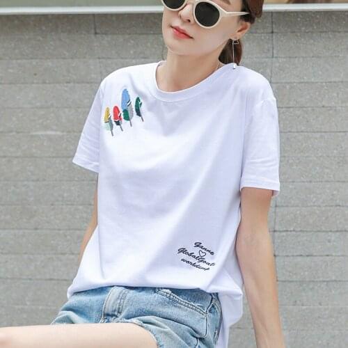 100% Cotton High Quality Short Sleeve O-neck Summer T Shirt Women Fashion Letter Embroidery Casual Top Camiseta Mujer